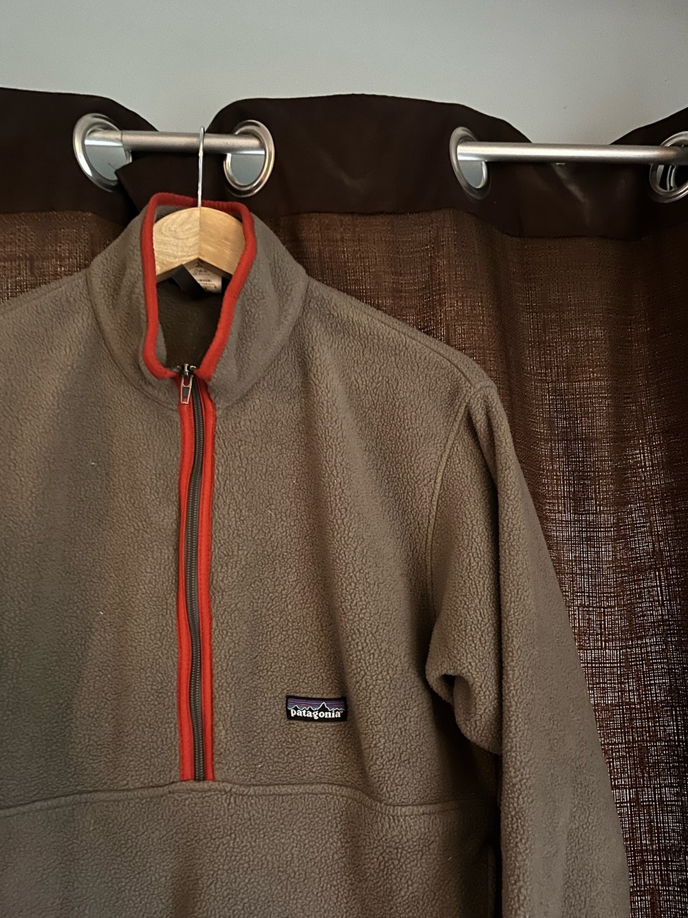 Vintage Patagonia Brown Fleece Quarter-Zip with Red Trim
